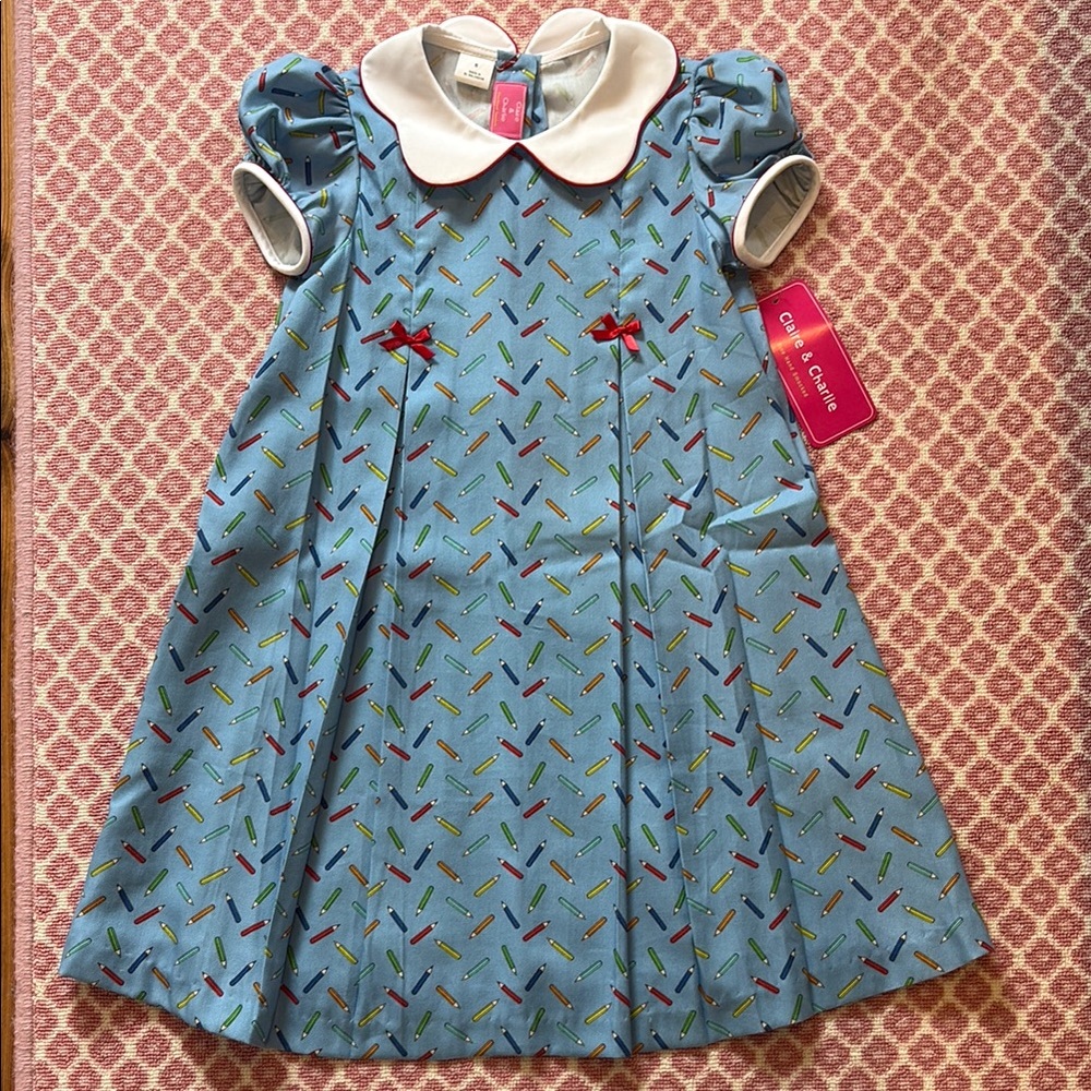 Blue Collared Dress with Colorful Pattern